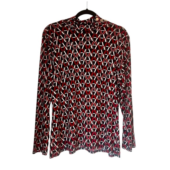 Anne Klein Geometric Red and Black Women's XL Blouse Mockneck - Picture 1 of 7